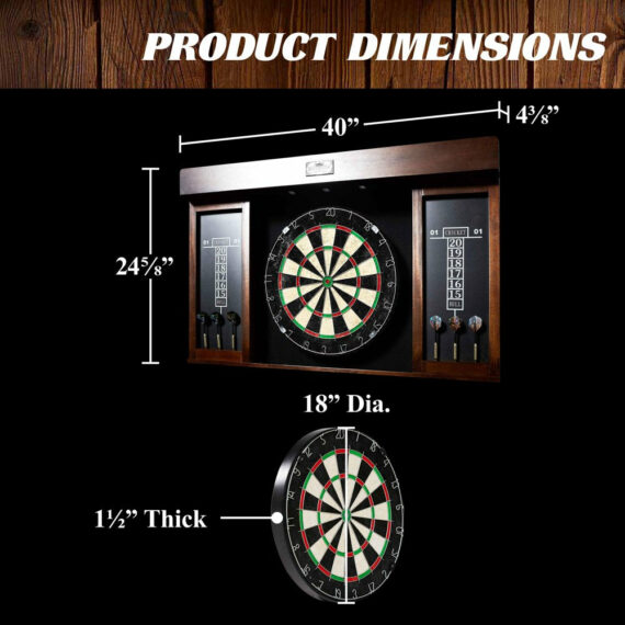 Barrington 40" Dartboard Cabinet with LED Lights, Self-Healing Board, Includes 6 Darts & Scoreboards