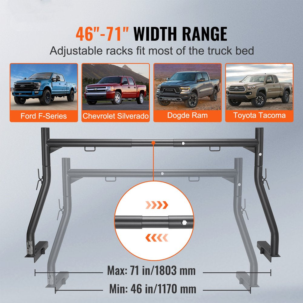 BENTISM Adjustable Truck Rack 800lbs Capacity, 46"-71" Width, Alloy Steel, Rust-Proof, Fits Most Trucks