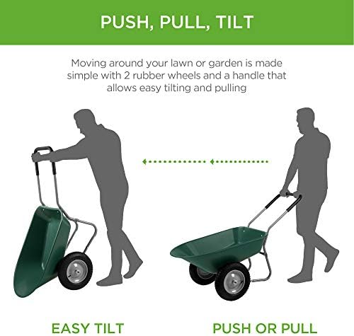 Best Choice Products Dual-Wheel Home Utility Yard Wheelbarrow Garden Cart w/Built-in Stand for Lawn  Gardening  Construction - Green