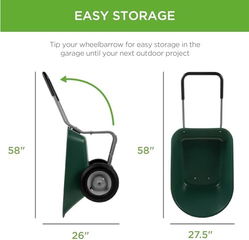 Best Choice Products Dual-Wheel Home Utility Yard Wheelbarrow Garden Cart w/Built-in Stand for Lawn  Gardening  Construction - Green