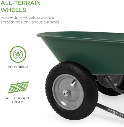 Best Choice Products Dual-Wheel Home Utility Yard Wheelbarrow Garden Cart w/Built-in Stand for Lawn  Gardening  Construction - Green
