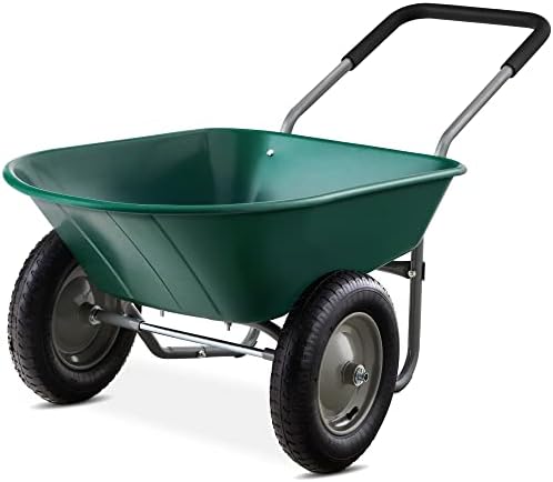 Best Choice Products Dual-Wheel Home Utility Yard Wheelbarrow Garden Cart w/Built-in Stand for Lawn  Gardening  Construction - Green