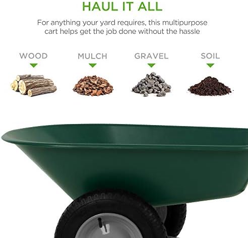 Best Choice Products Dual-Wheel Home Utility Yard Wheelbarrow Garden Cart w/Built-in Stand for Lawn  Gardening  Construction – Green