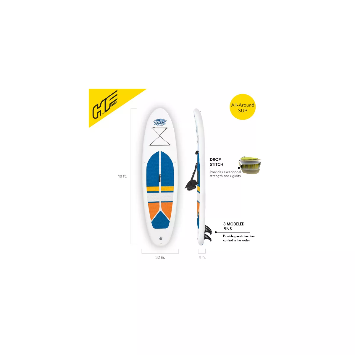 Bestway Hydro-Force Inflatable Stand Up Paddle Board SUP & Kayak – 10 feet – white cap