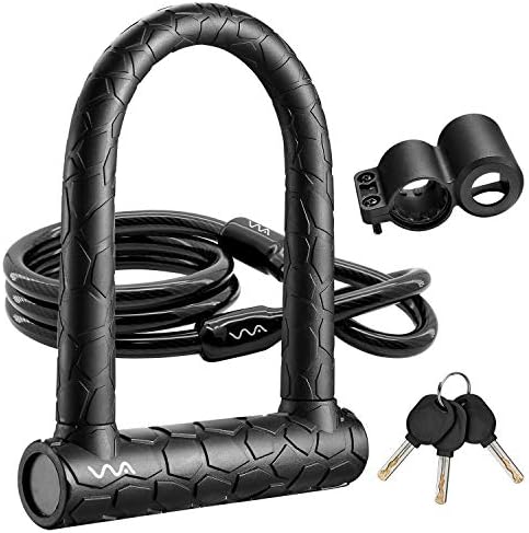 Bike U Lock 20mm Heavy Duty Combination Bicycle D Lock Shackle 4ft Length Security Cable with Sturdy Mounting Bracket and Key Anti Theft Bicycle Secure Locks