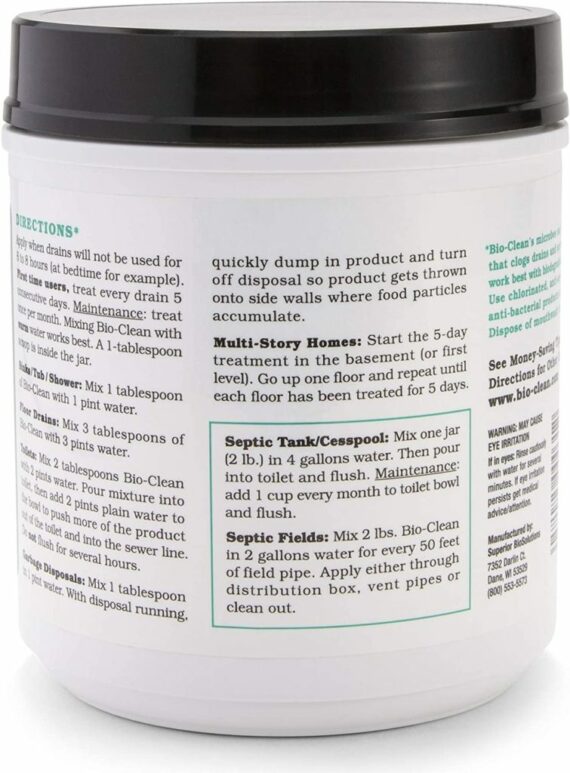 Bio-Clean Natural Drain Cleaner 2lb Canister - Enzyme-Based for Septic Tanks & Grease Traps, Eco-Friendly, 100 Treatments