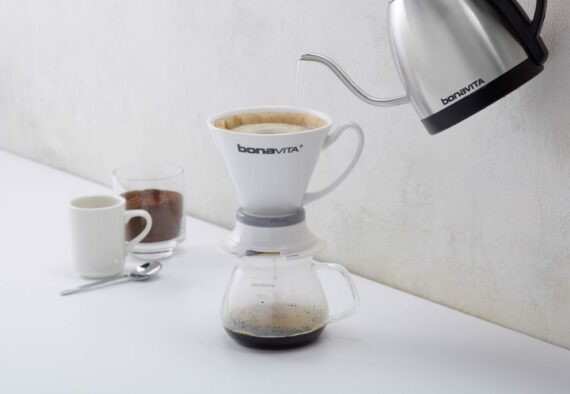 Bonavita 1.0L Variable Temperature Gooseneck Electric Kettle, Silver, 1000W, Precise Pour Control