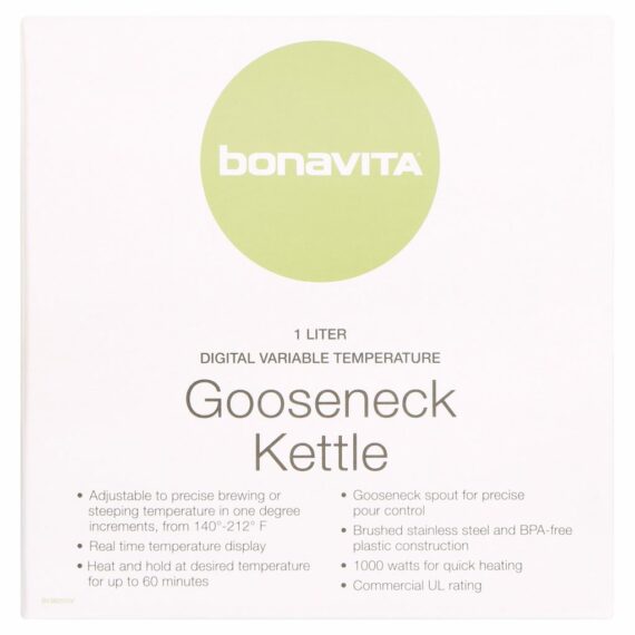 Bonavita 1.0L Variable Temperature Gooseneck Electric Kettle, Silver, 1000W, Precise Pour Control