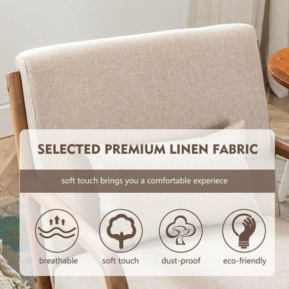 Bonzy Home Mid-Century Modern Accent Chair, Solid Wood Frame, Fabric Upholstery, 300 lb Capacity