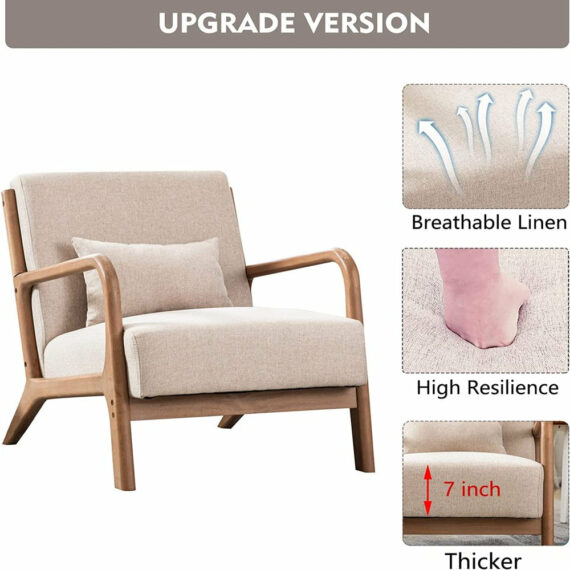 Bonzy Home Mid-Century Modern Accent Chair, Solid Wood Frame, Fabric Upholstery, 300 lb Capacity