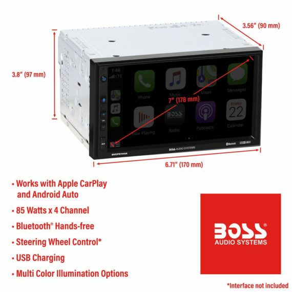BOSS Audio BVCP9700A 7" Touchscreen Car Stereo with Apple CarPlay & Android Auto