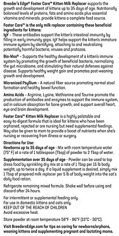 Breeder's Edge Foster Care Feline - Powdered Milk Replacer - for Kittens & Cats - 4.5 LB