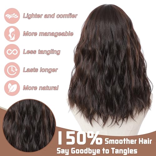 Brown Highlight Wig 18 Inch Medium Length Wigs for Women Middle Part Synthetic Hair Wavy Wig with Upgraded Strands Natural Hair Wig for Daily Party/Halloween Use 18Inch Brown Highlight