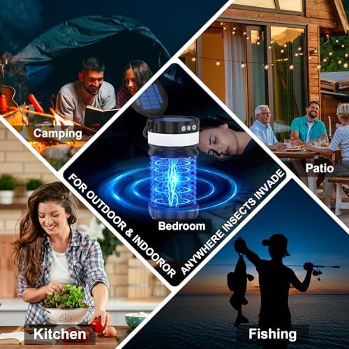 Bug Zapper Outdoor Solar Powered Mosquito Zapper Outdoor Rechargeable & Electric & Waterproof Mosquito Killer for Outdoor/Home/Garden/Patio/Backyard/Camping?Blue?