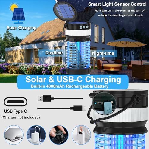 Bug Zapper Outdoor Solar Powered Mosquito Zapper Outdoor Rechargeable & Electric & Waterproof Mosquito Killer for Outdoor/Home/Garden/Patio/Backyard/Camping?Blue?