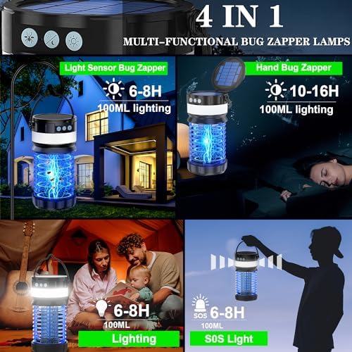 Bug Zapper Outdoor Solar Powered Mosquito Zapper Outdoor Rechargeable & Electric & Waterproof Mosquito Killer for Outdoor/Home/Garden/Patio/Backyard/Camping?Blue?