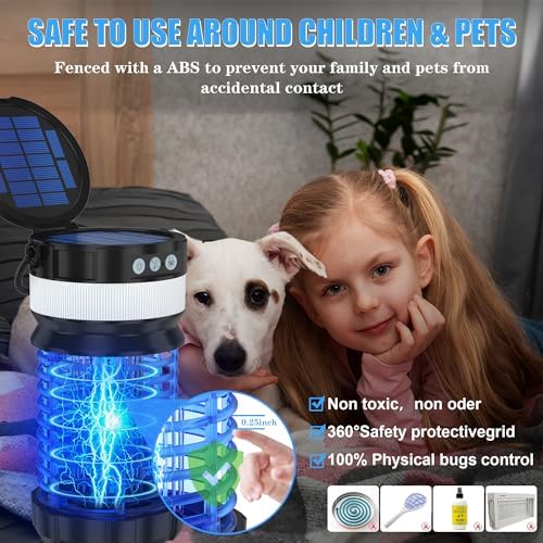 Bug Zapper Outdoor Solar Powered Mosquito Zapper Outdoor Rechargeable & Electric & Waterproof Mosquito Killer for Outdoor/Home/Garden/Patio/Backyard/Camping?Blue?