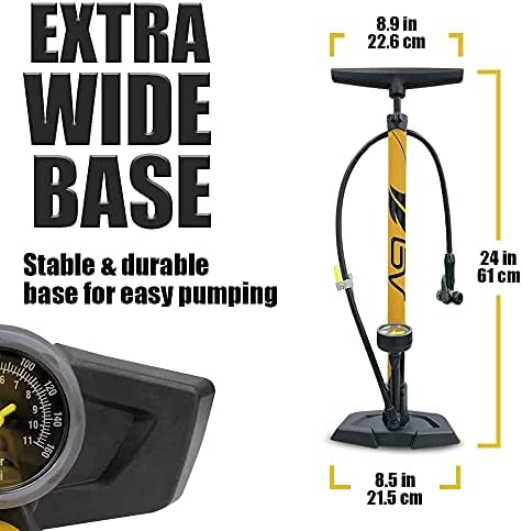 BV Bicycle Pump Durable Steel Bike Floor Pump 17/24 inch Smart Valve Head  160 psi  Automatically Reversible Presta and Schrader