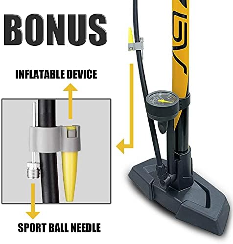 BV Bicycle Pump Durable Steel Bike Floor Pump 17/24 inch Smart Valve Head  160 psi  Automatically Reversible Presta and Schrader