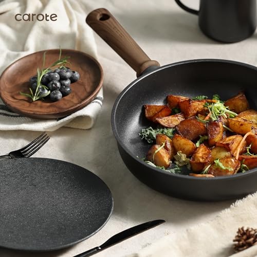 CAROTE 16pcs Pots and Pans Set Non Stick  Nonstick Kitchen Cookware Sets  Induction Cookware Sets with Stay-Cool Handle  Black