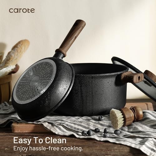 CAROTE 16pcs Pots and Pans Set Non Stick  Nonstick Kitchen Cookware Sets  Induction Cookware Sets with Stay-Cool Handle  Black