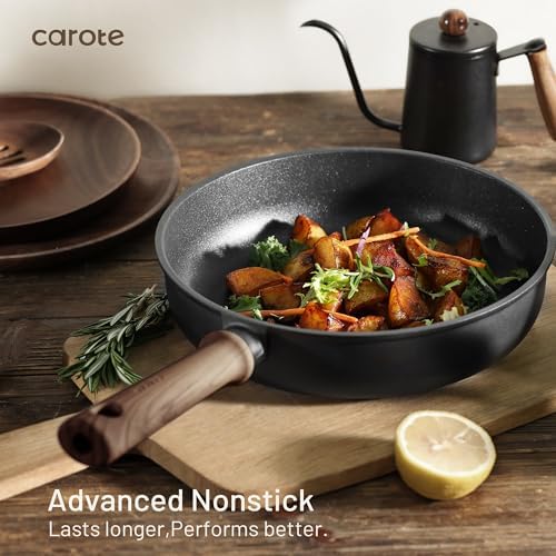 CAROTE 16pcs Pots and Pans Set Non Stick  Nonstick Kitchen Cookware Sets  Induction Cookware Sets with Stay-Cool Handle  Black