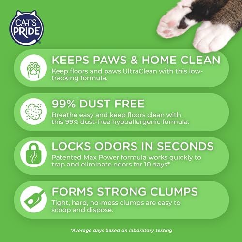 Cat's Pride Max Power: UltraClean Low Tracking Multi-Cat Clumping Litter - Keeps Paws & Home Clean - Up to 10 Days of Powerful Odor Control - 99% Dust Free - Unscented  15 Pounds