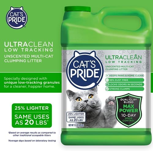 Cat’s Pride Max Power: UltraClean Low Tracking Multi-Cat Clumping Litter – Keeps Paws & Home Clean – Up to 10 Days of Powerful Odor Control – 99% Dust Free – Unscented  15 Pounds