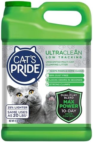 Cat's Pride Max Power: UltraClean Low Tracking Multi-Cat Clumping Litter - Keeps Paws & Home Clean - Up to 10 Days of Powerful Odor Control - 99% Dust Free - Unscented  15 Pounds