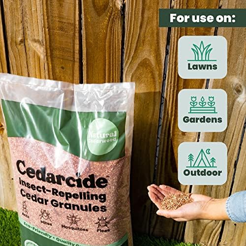 Cedarcide Lawn  Home & Garden Cedar Granules | Repels Fleas  Ticks  Ants & Mosquitoes | Smells Great  Easy to Use | Family & Pet Safe | 1 Bag (8 Lbs)