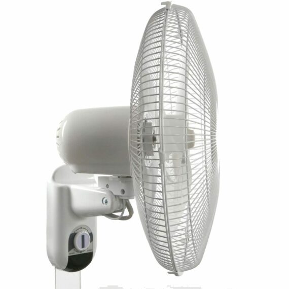 Classic 16-Inch Wall Mounted Oscillating Fan, 3-Speed, White, Durable Metal, Space-Saving Design