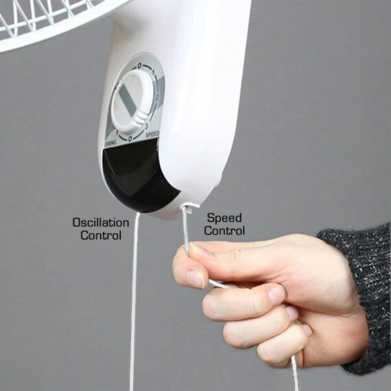 Classic 16-Inch Wall Mounted Oscillating Fan, 3-Speed, White, Durable Metal, Space-Saving Design