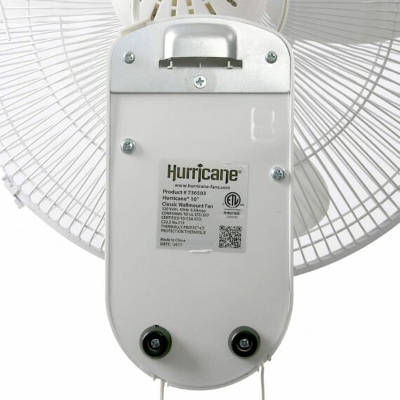 Classic 16-Inch Wall Mounted Oscillating Fan, 3-Speed, White, Durable Metal, Space-Saving Design