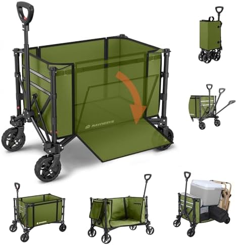 Collapsible Wagon Cart with Wheels 220lbs Foldable Wagon 120L Shopping Cart for Groceries Folding Utility Wagon for Beach  Garden  Camping  Sport  Green