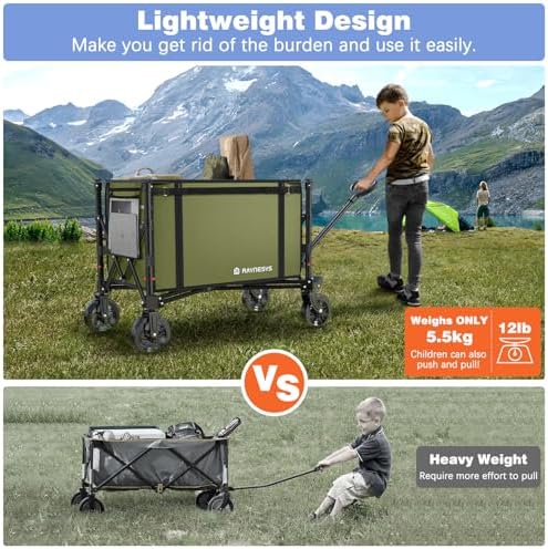 Collapsible Wagon Cart with Wheels 220lbs Foldable Wagon 120L Shopping Cart for Groceries Folding Utility Wagon for Beach  Garden  Camping  Sport  Green