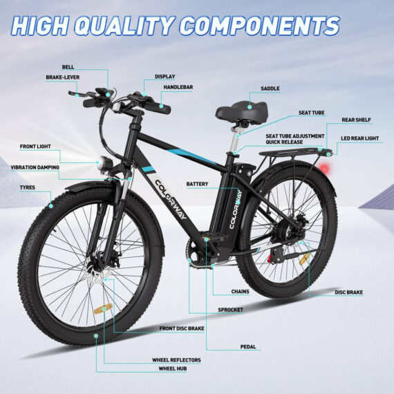 COLORWAY 500W 26"X3.0 Electric Bike for Adults, 36V/15Ah, Shimano 7-Speed