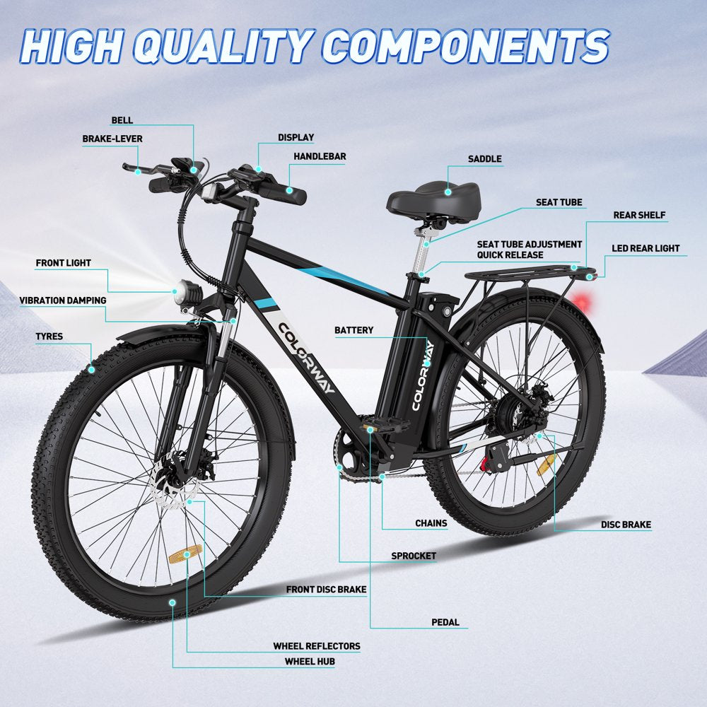 COLORWAY 500W 26"X3.0 Electric Bike for Adults, 36V/15Ah, Shimano 7-Speed