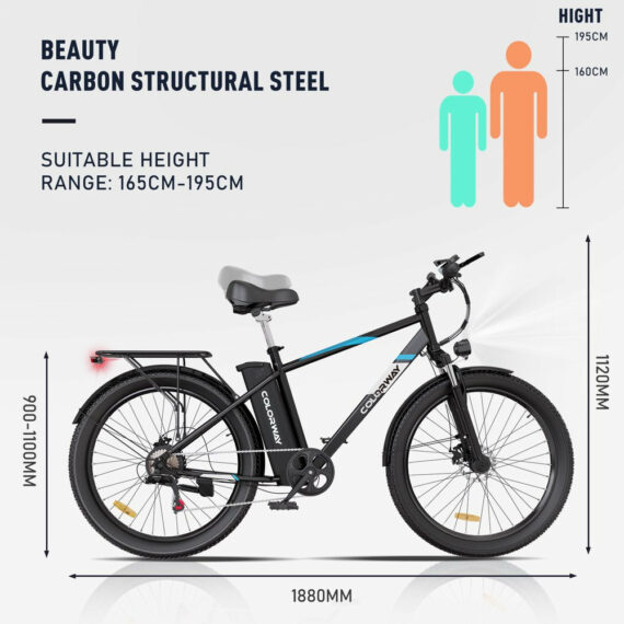 COLORWAY 500W 26"X3.0 Electric Bike for Adults, 36V/15Ah, Shimano 7-Speed