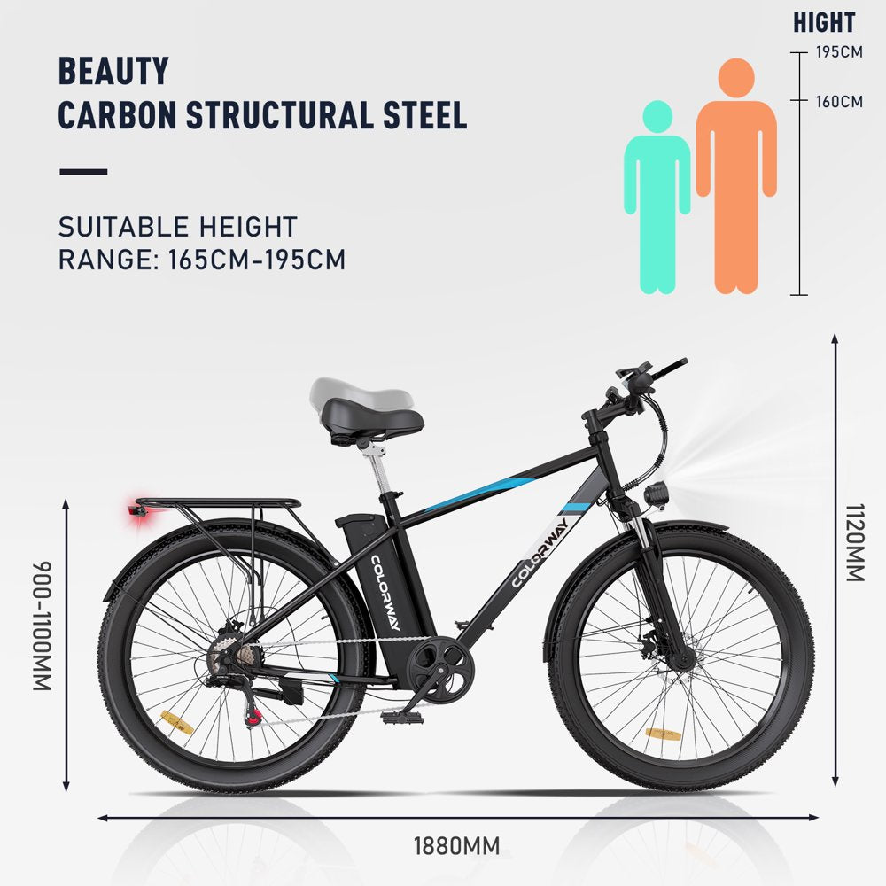 COLORWAY 500W 26"X3.0 Electric Bike for Adults, 36V/15Ah, Shimano 7-Speed