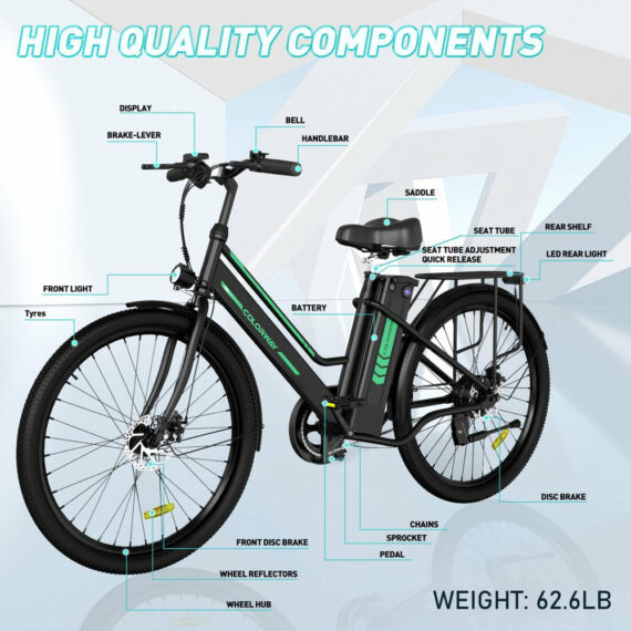 COLORWAY BK8 Women's Electric Bike, 500W Motor, 36V 12Ah Battery, 26" Tires, Steel Frame