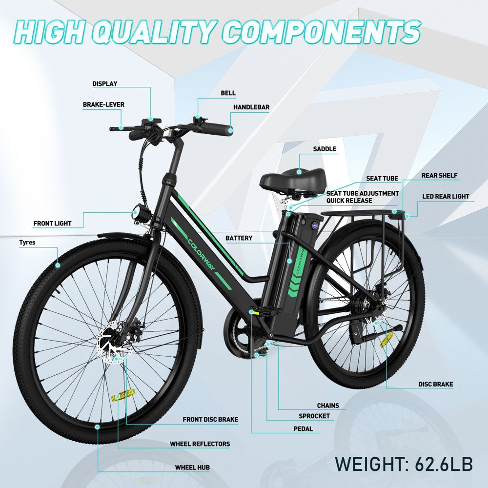 COLORWAY BK8 Women’s Electric Bike, 500W Motor, 36V 12Ah Battery, 26″ Tires, Steel Frame