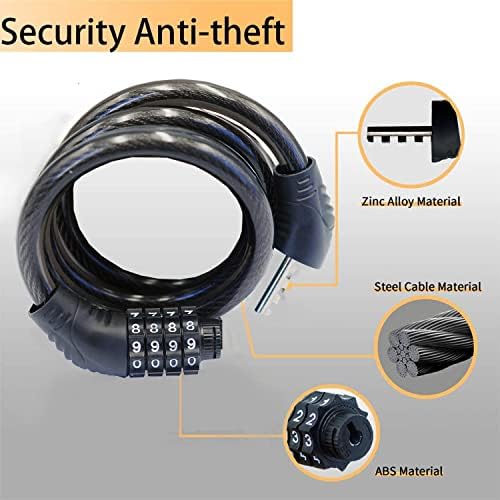 Combination Bike Cable Lock – 4 Digit  32 inch Long Coiled Security Resettable Cable Lock  Anti-Theft Accessories for Mountain Bike  Road Bike  Electric Bicycle  Scooter