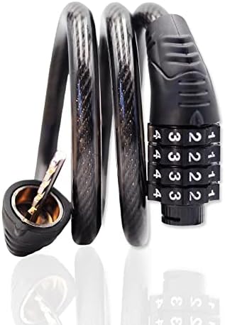 Combination Bike Cable Lock - 4 Digit  32 inch Long Coiled Security Resettable Cable Lock  Anti-Theft Accessories for Mountain Bike  Road Bike  Electric Bicycle  Scooter