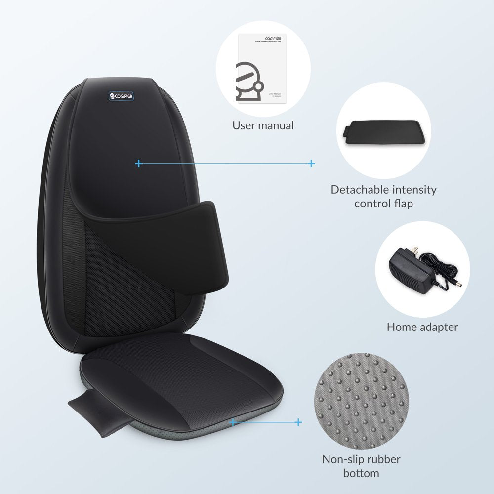 Comfier Shiatsu Back Massager with Heat, Adjustable Deep Tissue Kneading, Vibration Seat Cushion, Black