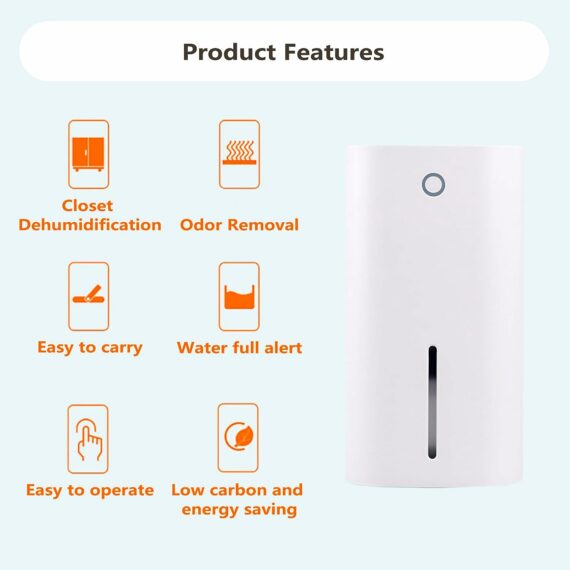 CompactAir Semiconductor Dehumidifier - Energy Efficient, Quiet, Auto Shutoff, 850ML Tank for Bedroom & Bathroom