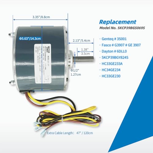 Condenser Fan Motor Replacement for Carrier 5KCP39BGS069S #3S001  GE3907 Genteq Bryant Payne Dayton AC/Air Conditioner 1/10 HP 1100 RPM 208-230V 60HZ 48 Frame with Capacitor OEM Upgraded LEUNGOO