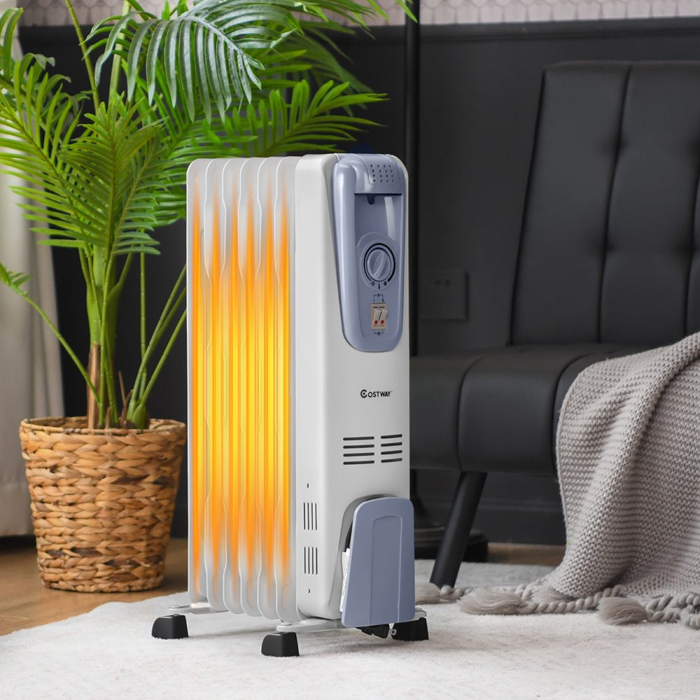 Costway 1500W Electric Oil-Filled Radiator Heater, 7-Fin, Adjustable Thermostat, Portable with Safety Shut-Off