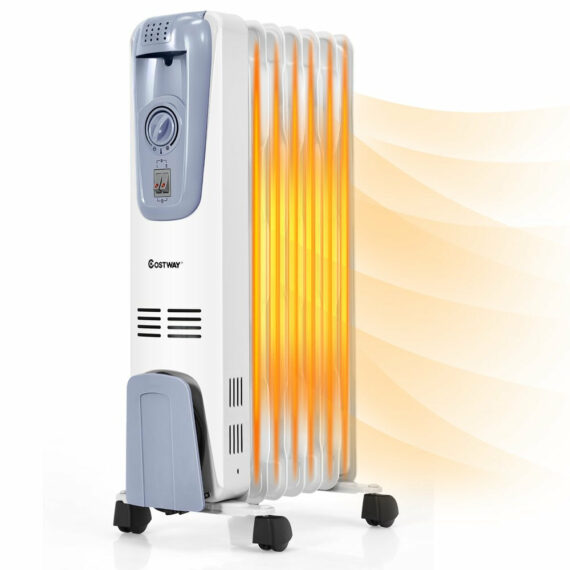 Costway 1500W Electric Oil-Filled Radiator Heater, 7-Fin, Adjustable Thermostat, Portable with Safety Shut-Off