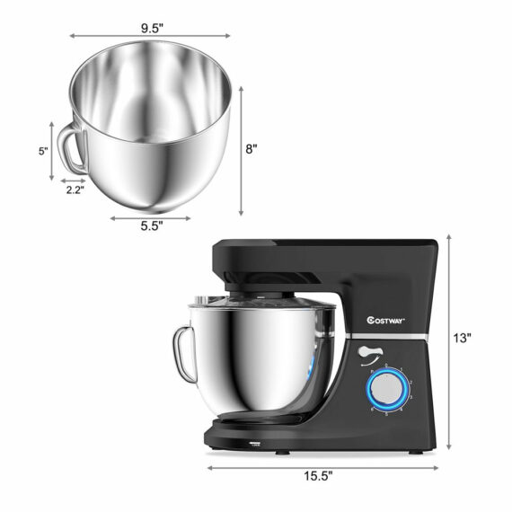 Costway 660W Tilt-Head Stand Mixer, 7.5 Qt, 6-Speed, Stainless Steel Bowl, Dough Hook, Black