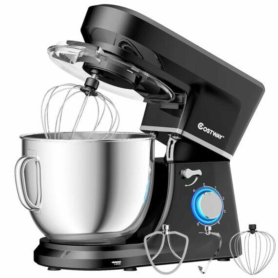 Costway 660W Tilt-Head Stand Mixer, 7.5 Qt, 6-Speed, Stainless Steel Bowl, Dough Hook, Black